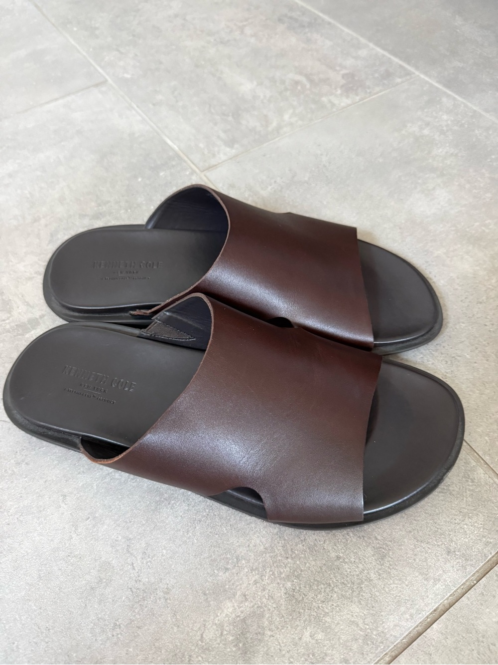 Kenneth Cole Men's Dark Brown Leather Slide Sandals